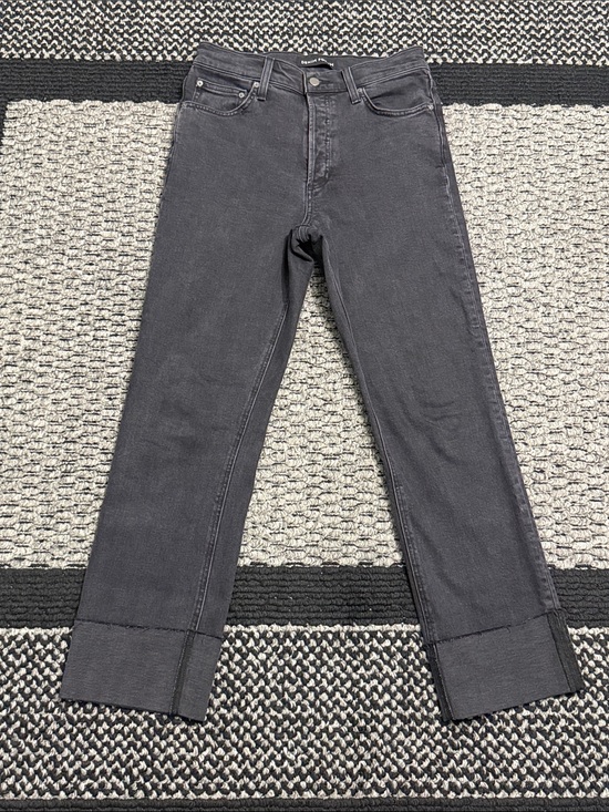 Denim Forum Denim - Denim Forum Arlo Hi Rise Cuff Straight Leg Jeans Sz 28 Washed Black Classic